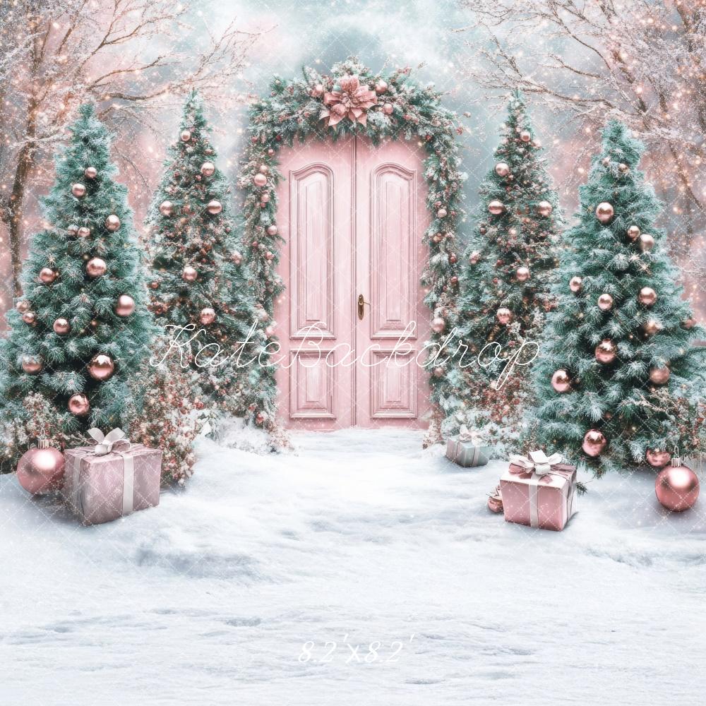 Kate Christmas Tree Pink Arched Door Backdrop Designed by Lidia Redekopp