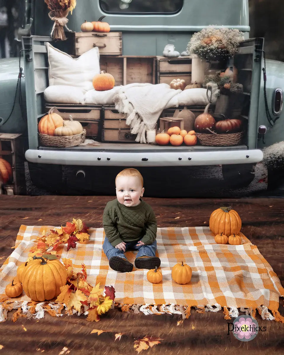 Camión de Otoño con Calabazas de Fondo para Fotografía