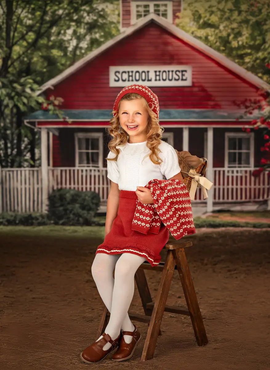 Kate Back to School Red House Backdrop for Photography