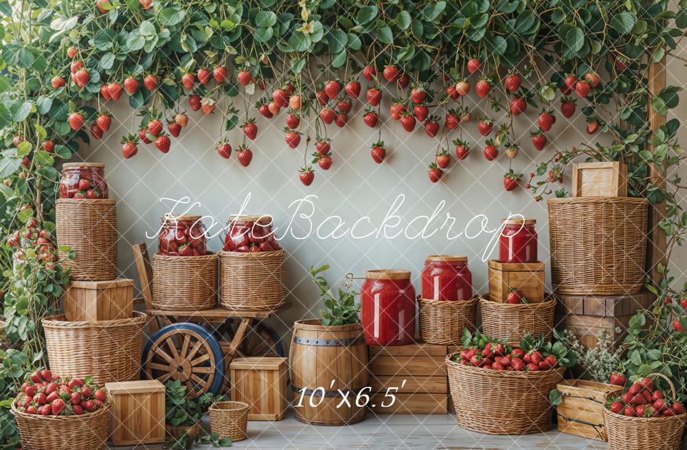 Kate Spring Strawberry Harvest Basket Rustic Backdrop Designed by Emetselch