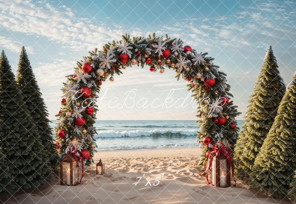 Fondo de playa con arco de árbol de Navidad Designed by Emetselch