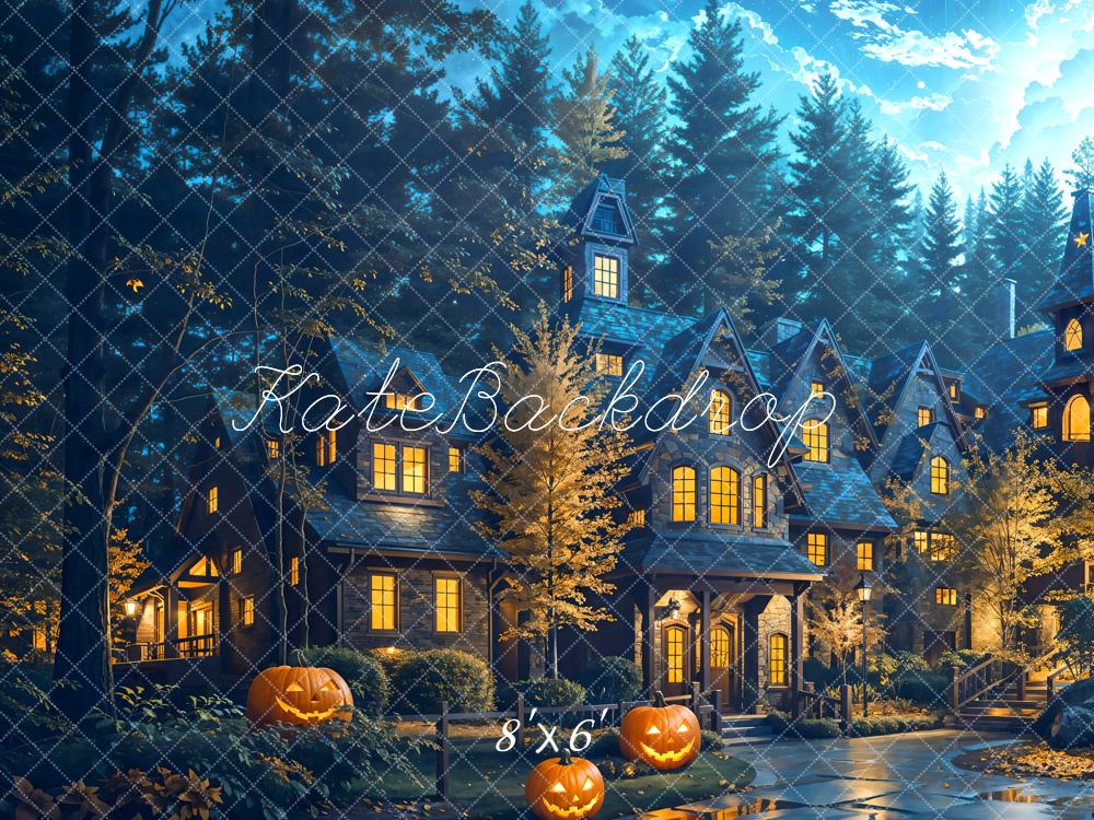 Halloween Pompoen Cottage Bos Foto Achtergrond Designed by Emetselch