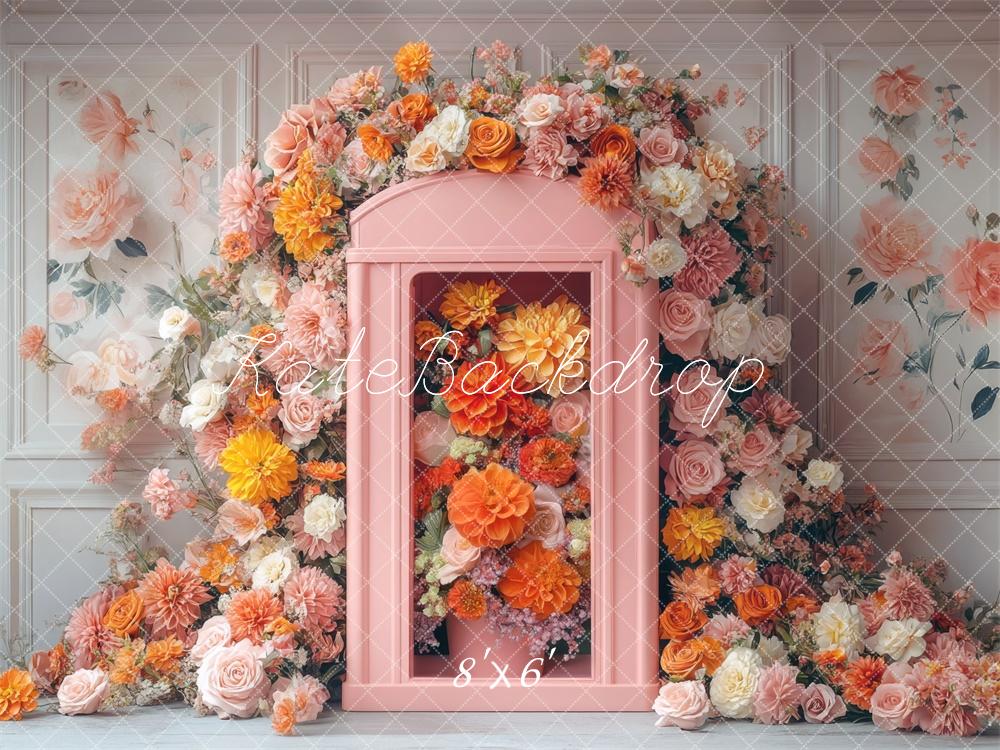 Kate Spring Floral Pink Telephone Booth Backdrop Designed by Mini MakeBelieve