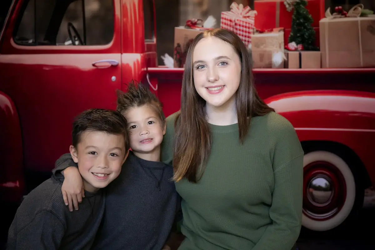 Kate Christmas Gift in Red Truck Backdrop for Photography