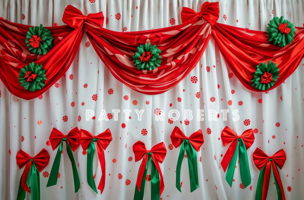 Kate Christmas Red Curtain With Green Hanging Ornaments Backdrop Designed by Patty Robert