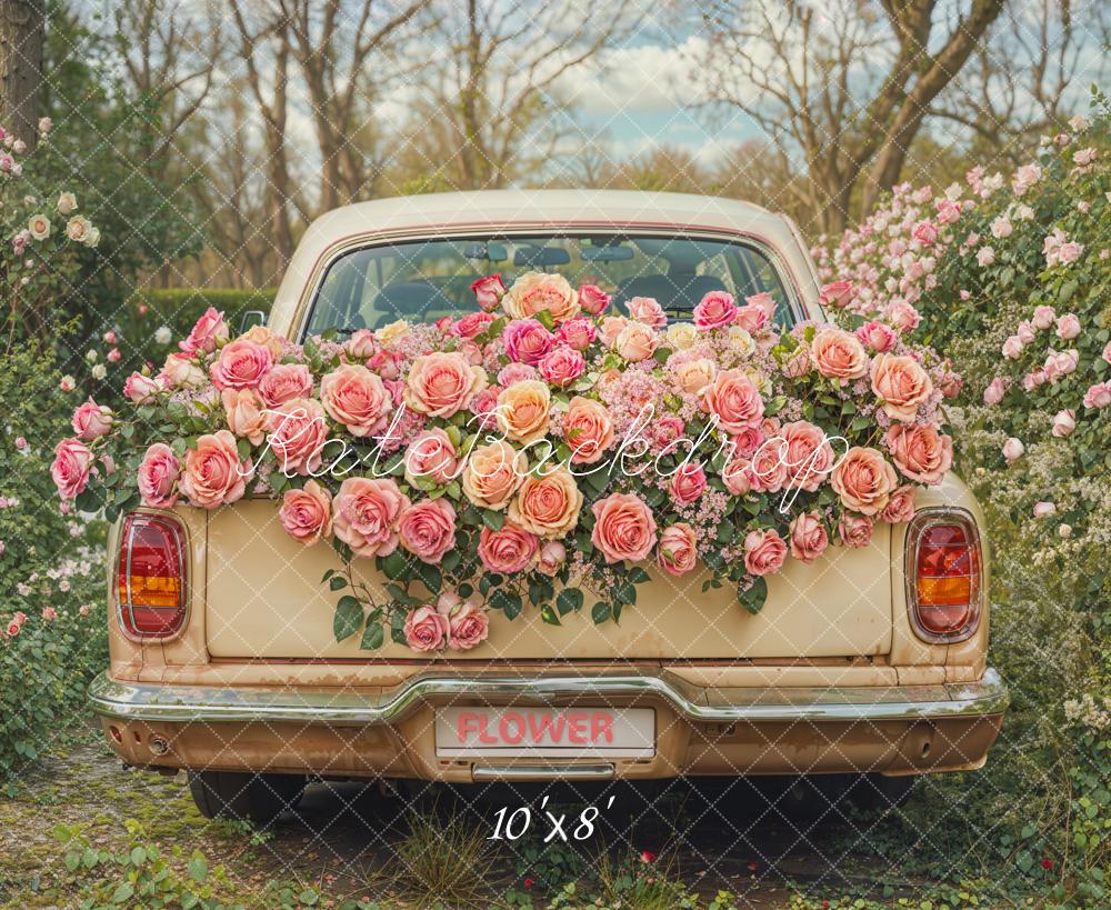 TEST Kate Valentine Vintage Car Pink Roses Backdrop Designed by Emetselch