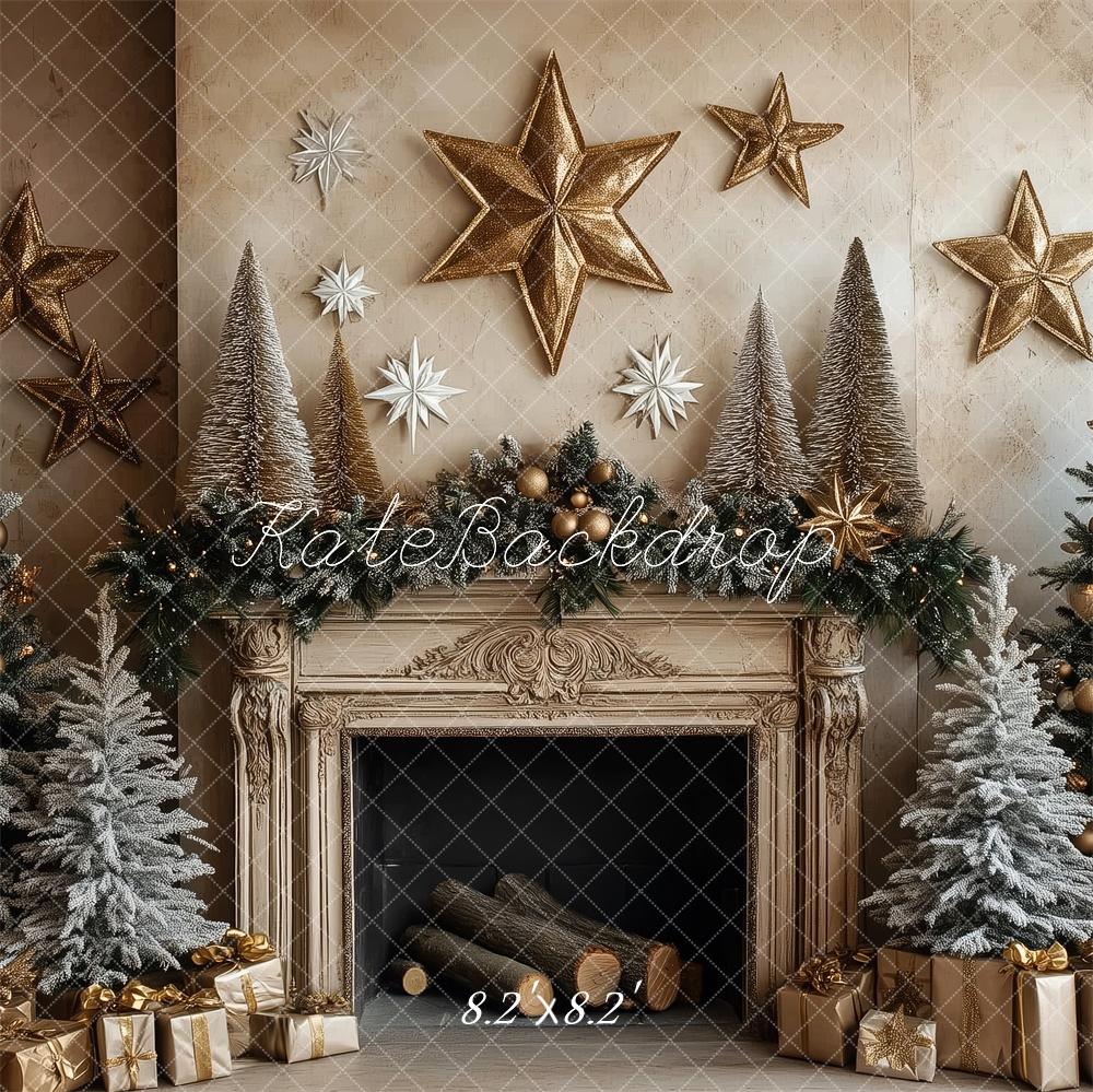 Kate Christmas Tree Fireplace Stars Backdrop Designed by Patty Roberts