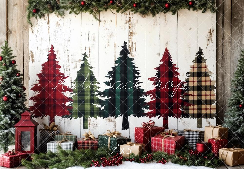 Kate Christmas Plaid Trees Gifts Backdrop Designed by Patty Roberts