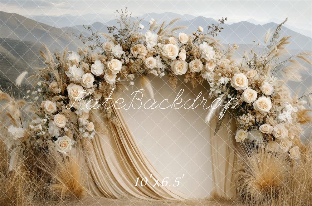 Kate Boho Floral Arch Beige Wedding Backdrop Designed by Mini MakeBelieve