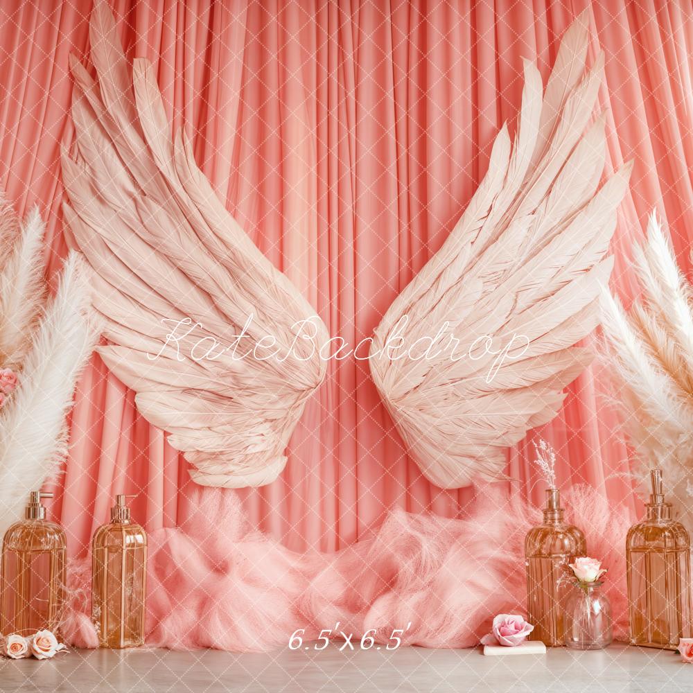 Kate Boho Angel Wings Pink Curtains Backdrop Designed by Emetselch