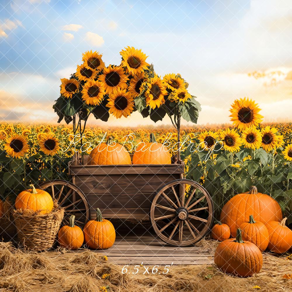 Fondo de Carrito de Calabazas y Girasoles de Otoño Diseñado por Emetselch