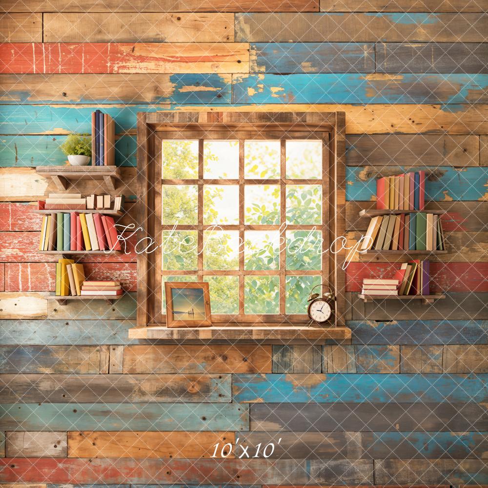 Kate Back to School Framed Window Retro Colorful Wall Backdrop Designed by Chain Photography