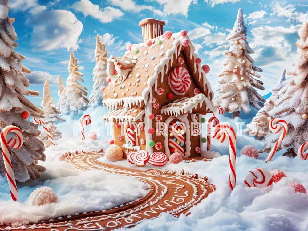 Kate Christmas Tree Gingerbread Village Candy Canes Backdrop Designed by Patty Robert