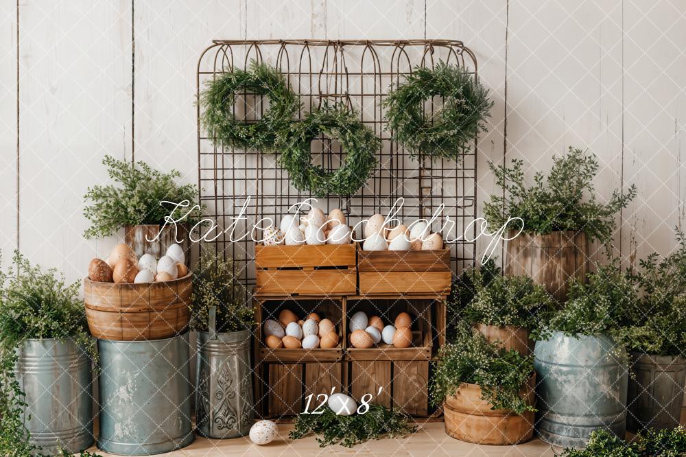 Kate Easter Eggs Greenery Rustic Backdrop Designed by Emetselch