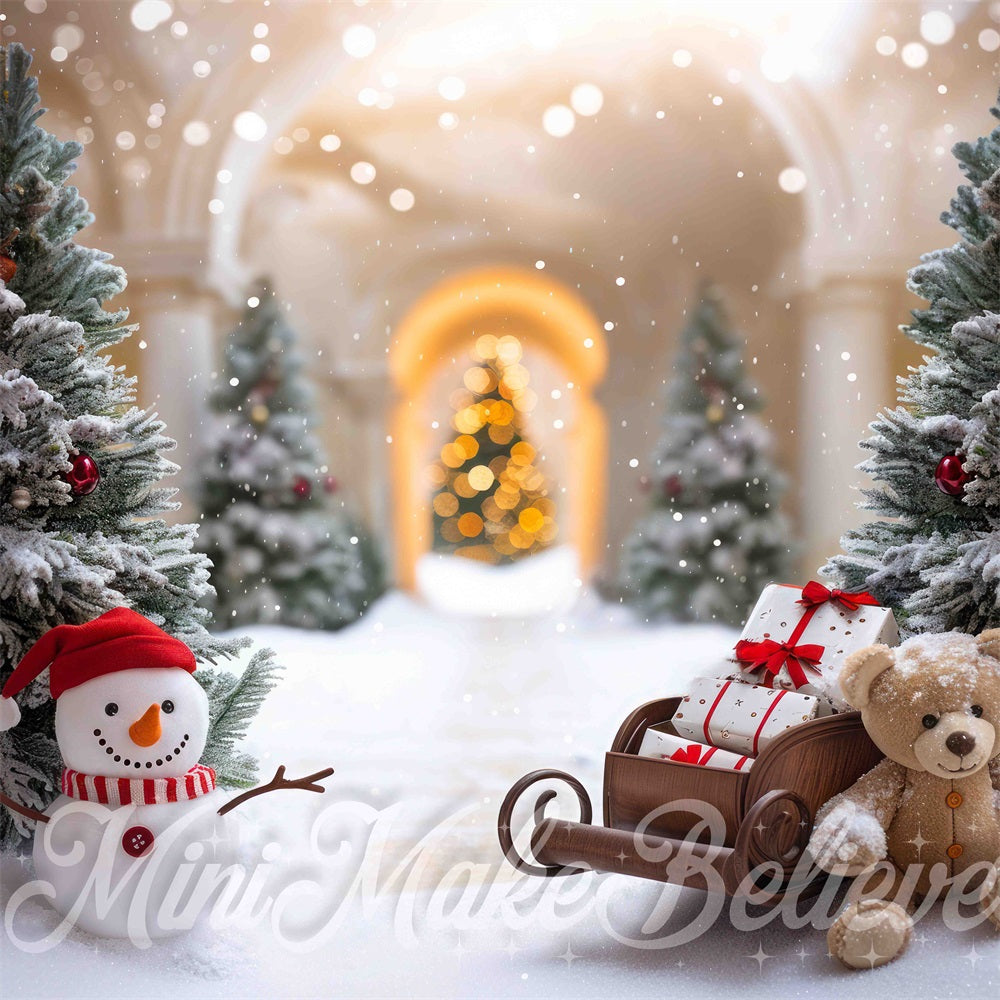 Kerst Sneeuwman Teddybeer Witte Vintage Foto Achtergrond Designed by Mini MakeBelieve