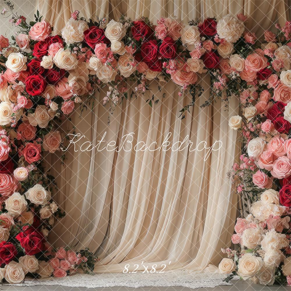 TEST Valentine Flower Arch Wedding Curtains Foto Achtergrond Designed by Mini MakeBelieve