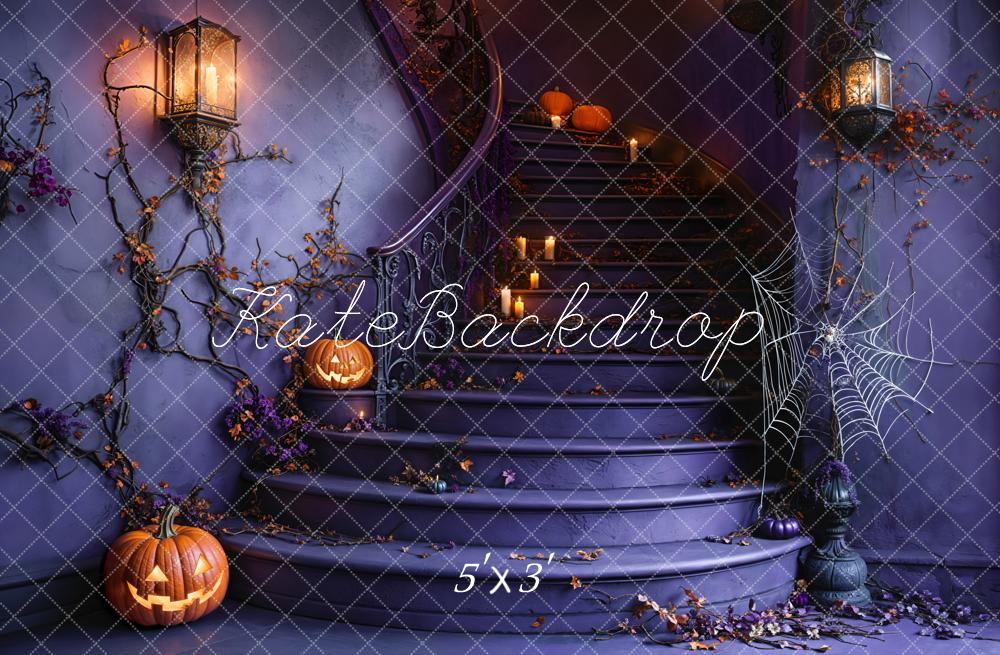 Halloween Trapleuningen Pompoen Spin Web Foto Achtergrond Designed by Emetselch