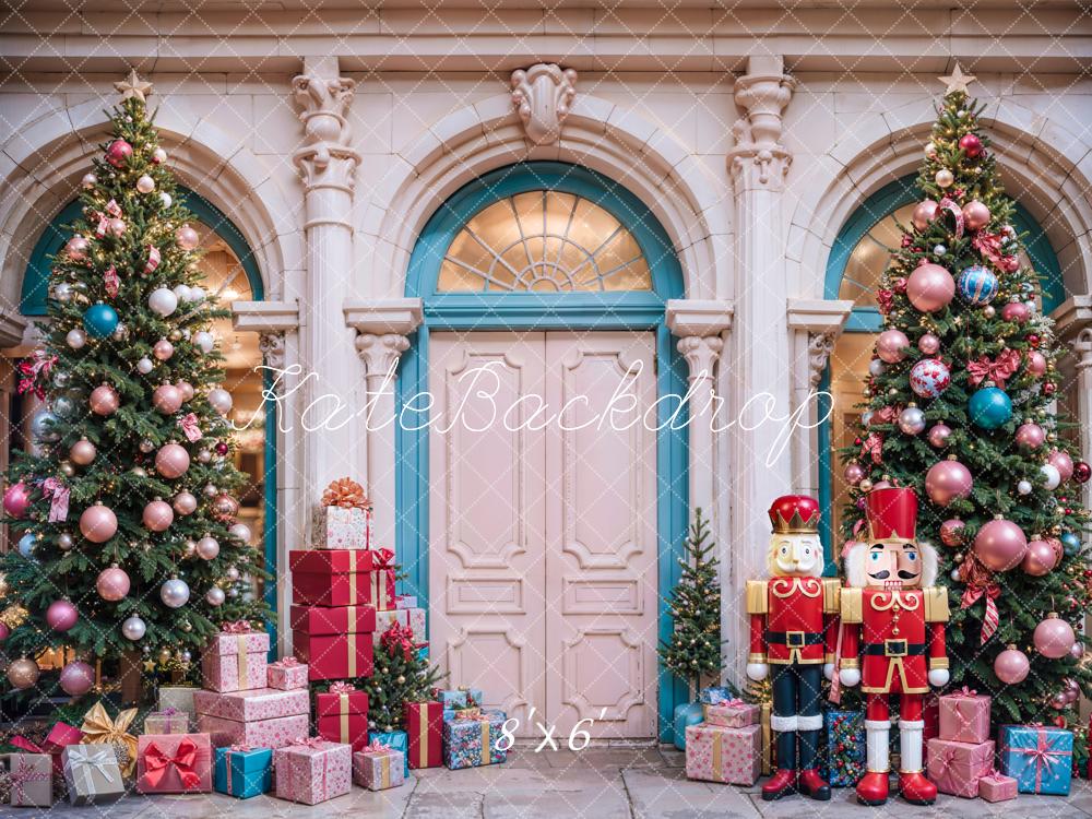 Kate Christmas White Retro Blue Arched Door Backdrop Designed by Emetselch