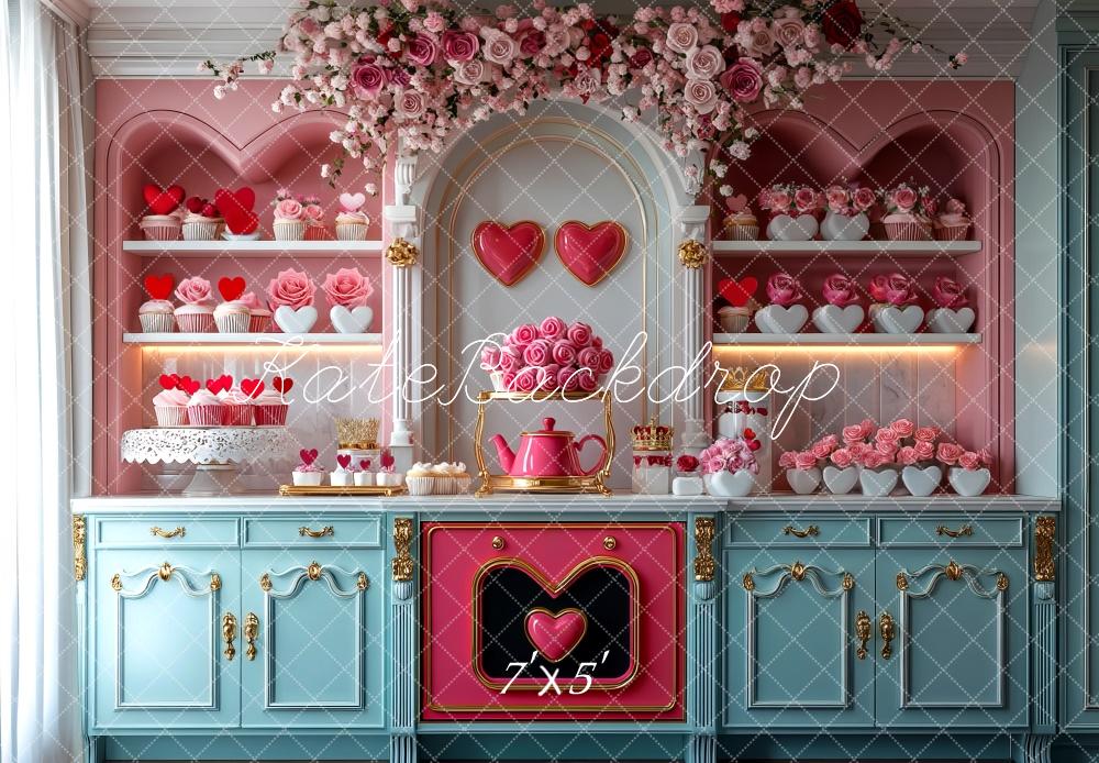 Kate Valentine Kitchen Heart Cupcakes Backdrop Designed by Mini MakeBelieve