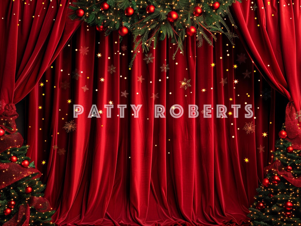 Kate Christmas Tree Red Velvet Curtains Backdrop Designed by Patty Robert