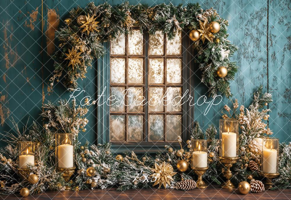 Kate Christmas Blue Wall Window Candles Backdrop Designed by Emetselch