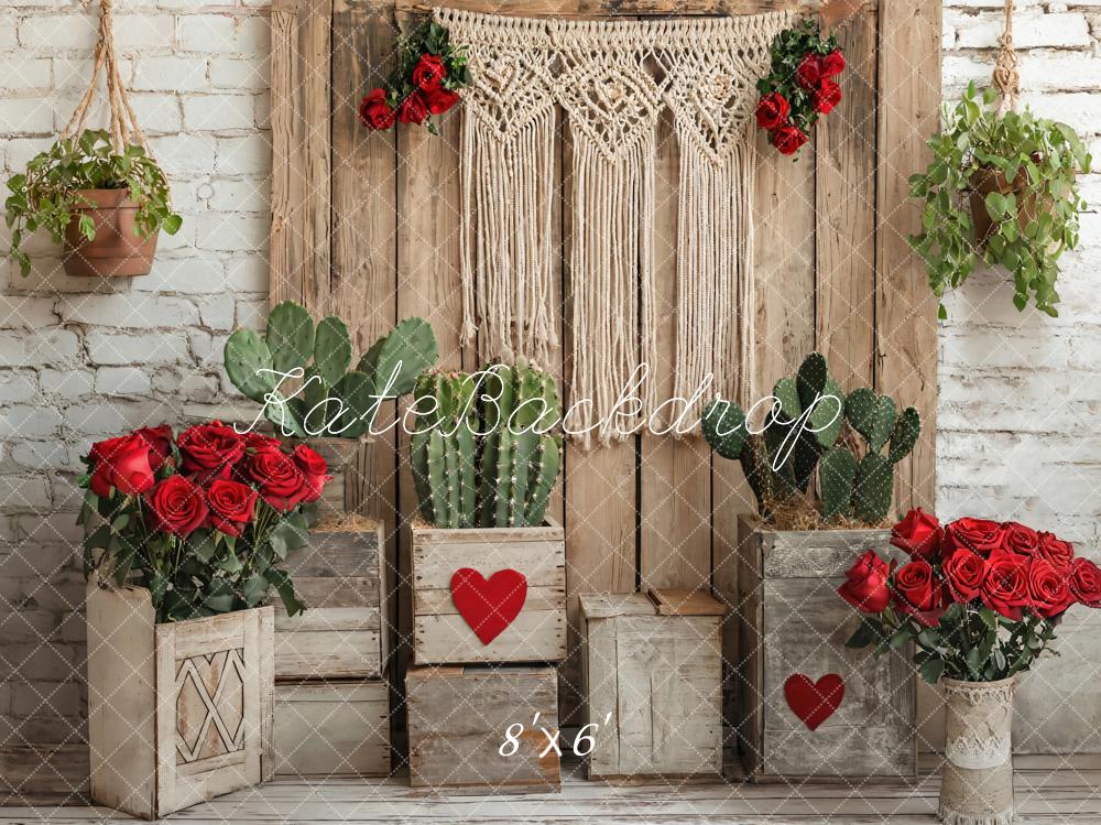 Kate Valentine Boho Floral Cactus Rustic Backdrop Designed by Emetselch