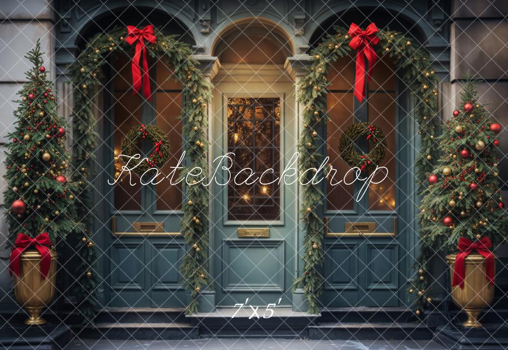 Kate Christmas Vintage Blue Arched Window Store Backdrop Designed by Emetselch