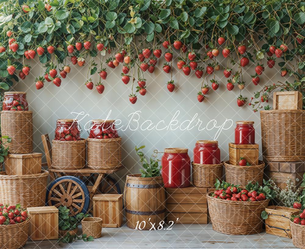 Kate Spring Strawberry Harvest Basket Rustic Backdrop Designed by Emetselch