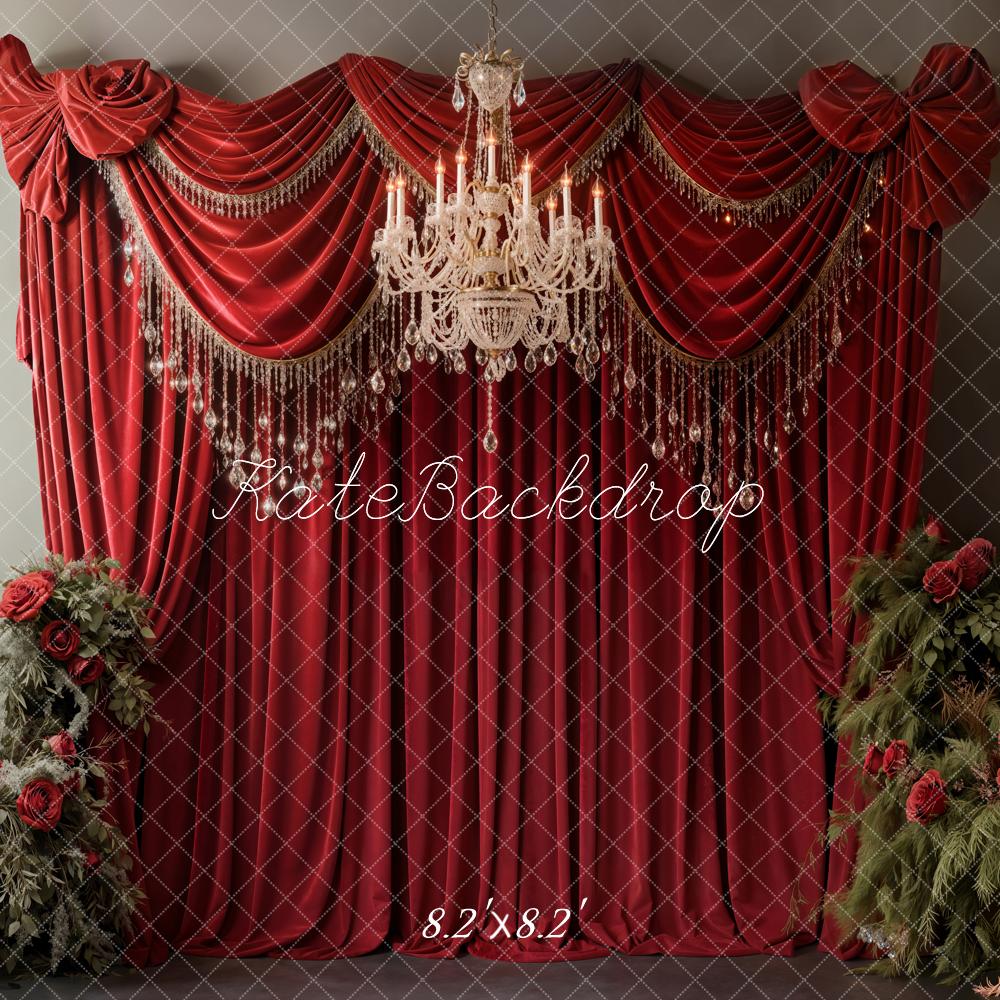 Kate Red Rose Chandelier Curtain Backdrop Designed by Emetselch