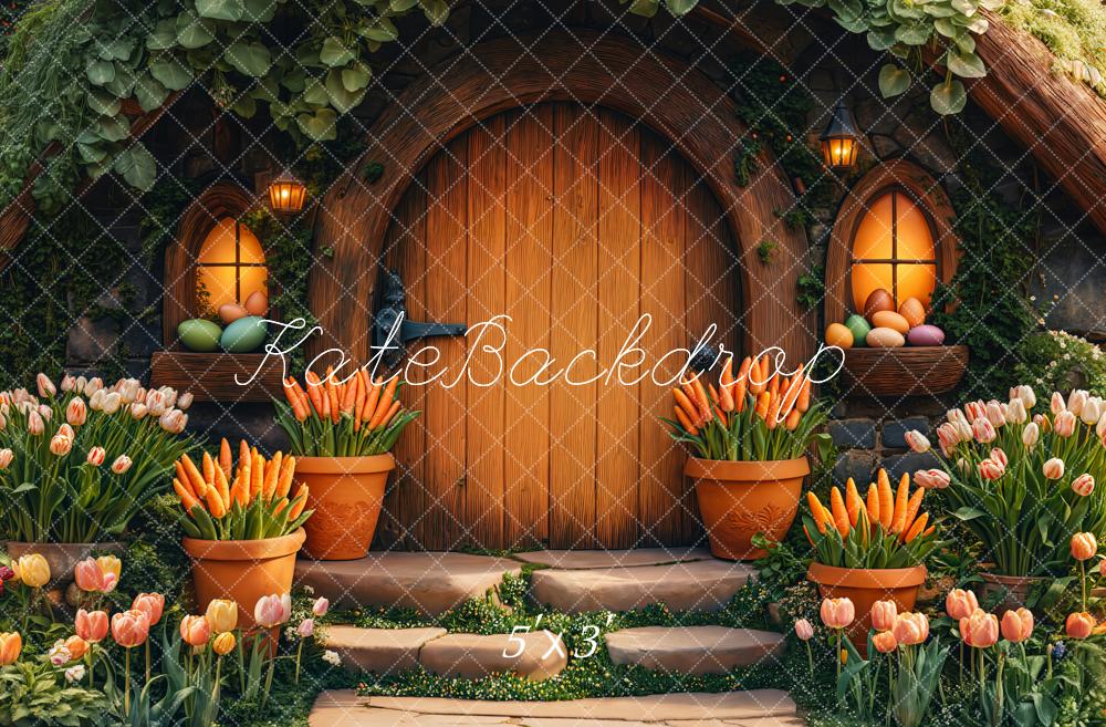 Kate Easter Hobbit House Tulips Carrots Backdrop Designed by Emetselch