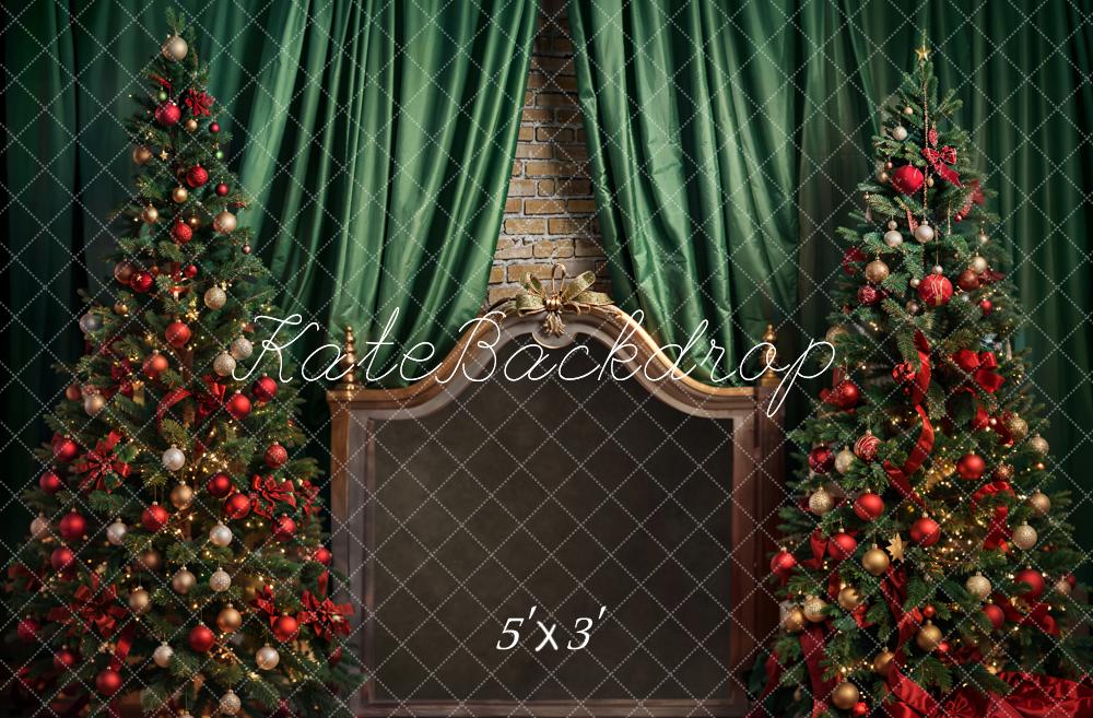 Kate Christmas Brown Headboard Green Curtain Backdrop Designed by Emetselch