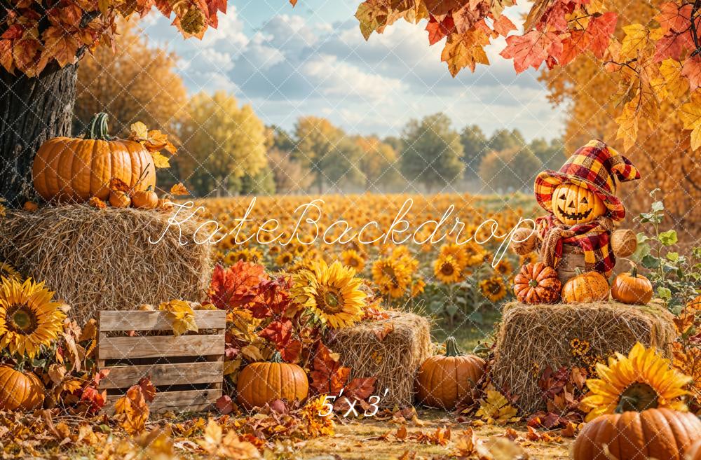 Fondo de campo de girasoles de cosecha de otoño diseñado por Emetselch