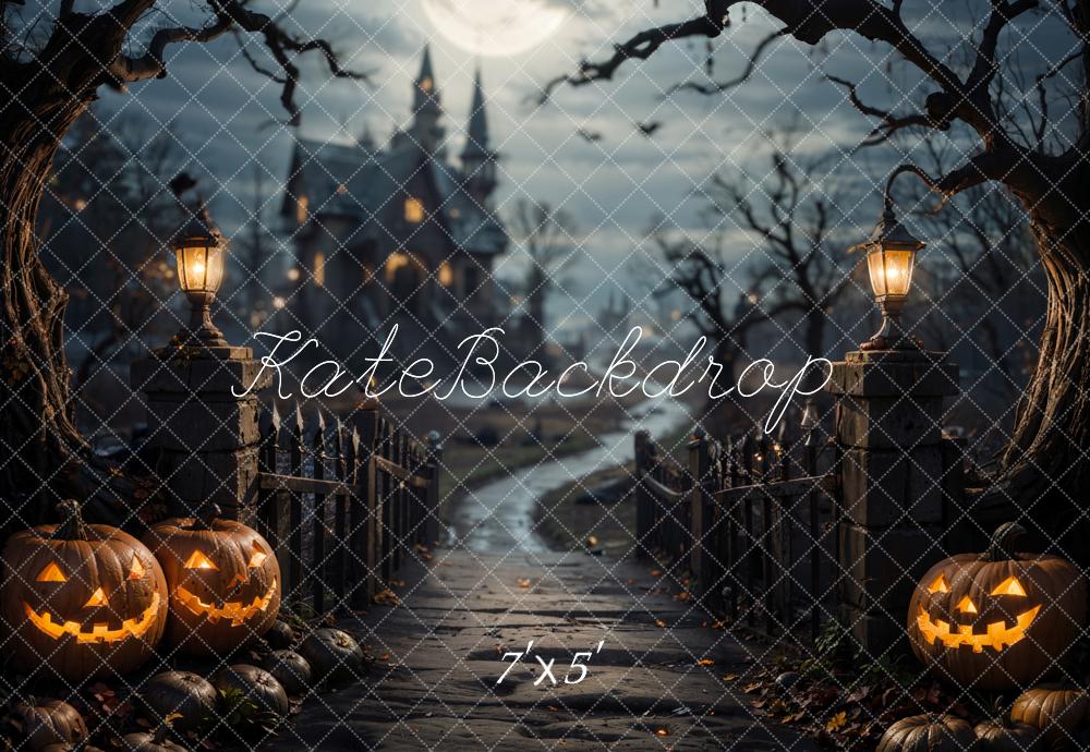 Kate Halloween Forest Wooden Bridge Dark Castle Backdrop Designed by Emetselch