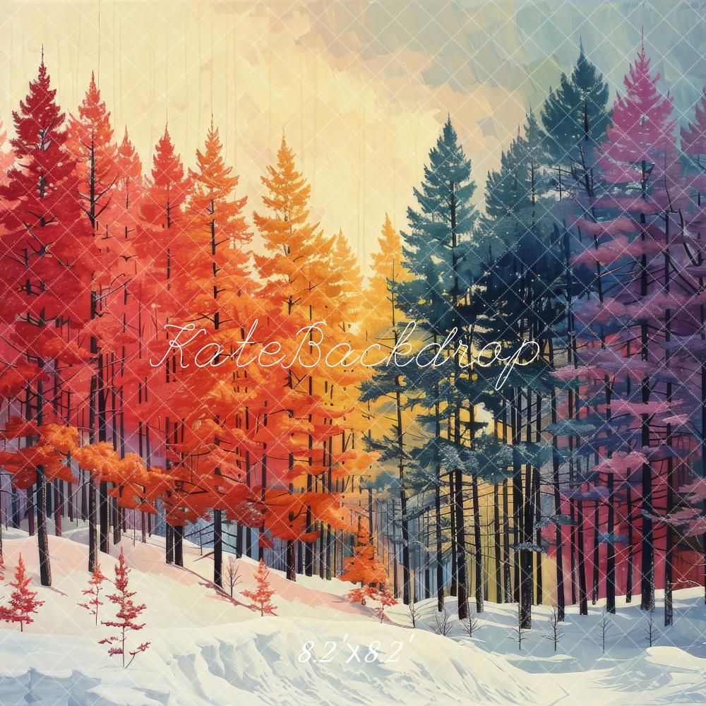 Rainbow Pine Forest Snow Foto Achtergrond Designed by Megan Leigh Photography