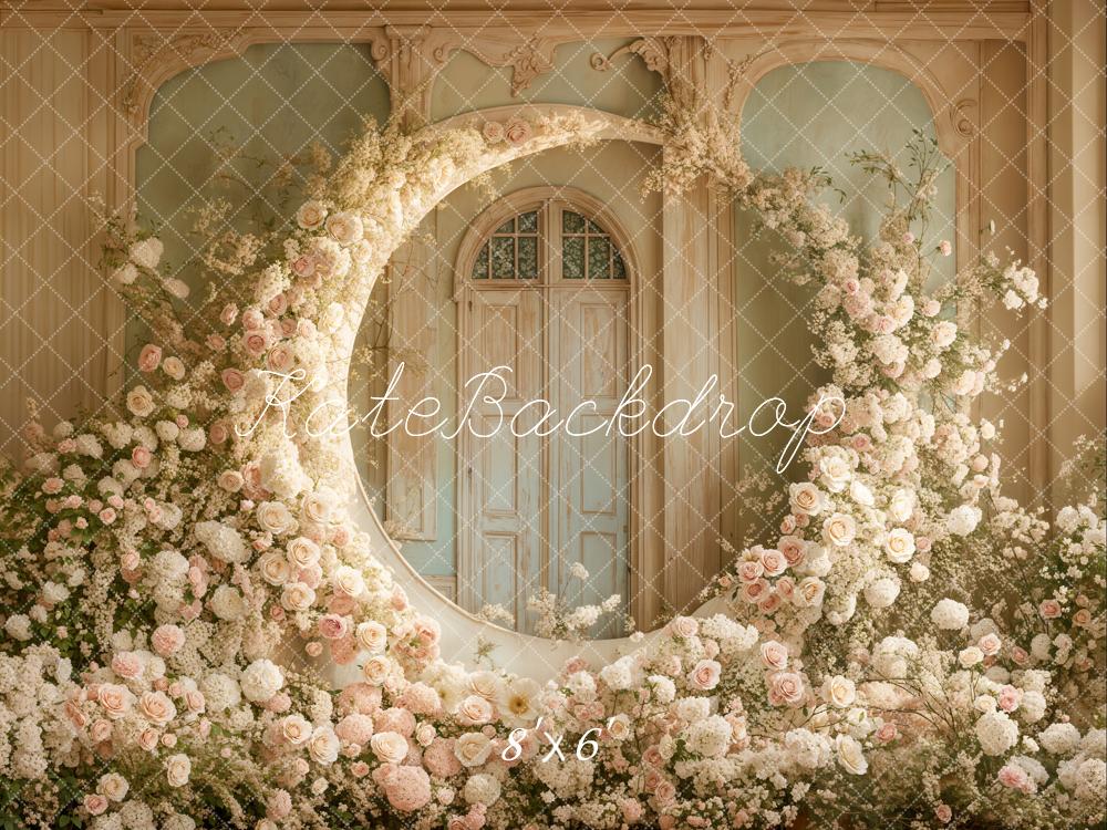 Kate Mother's Day White Floral Moon Arch Wedding Backdrop Designed by Emetselch