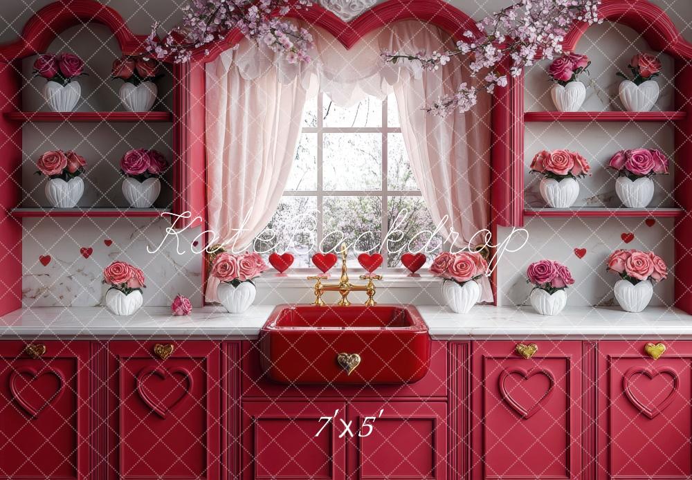 Valentine's Red Heart Kitchen Roses Foto Achtergrond Designed by Mini MakeBelieve