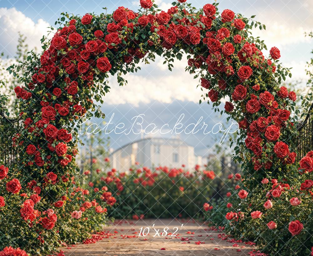 Kate Outdoor Flower Arch Red Roses Backdrop Designed by Emetselch