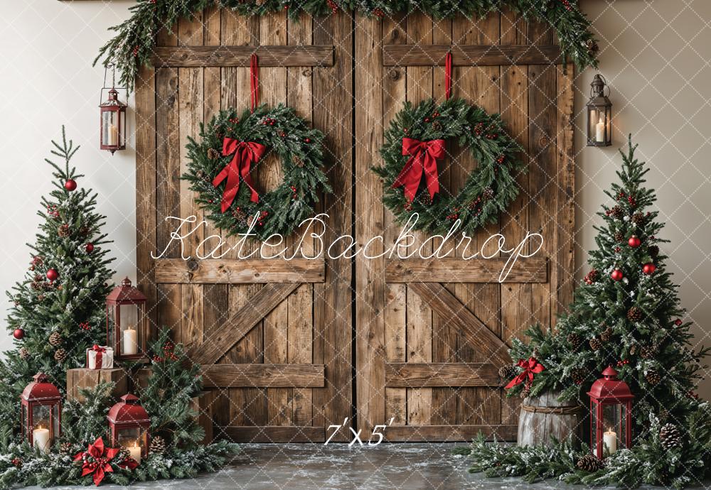 Kate Christmas Wooden Barn Door With Wreath Backdrop Designed by Emetselch