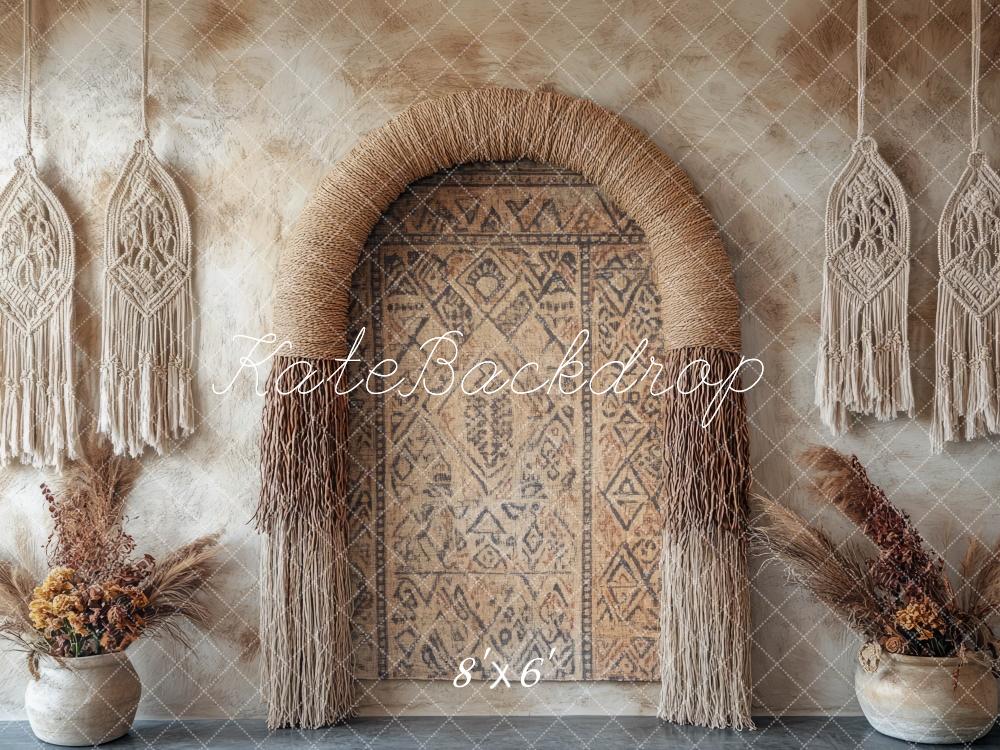 Boho Macrame Arch Pampas Grass Foto Achtergrond Designed by Mini MakeBelieve