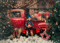 Kate Christmas Gift in Red Truck Backdrop for Photography