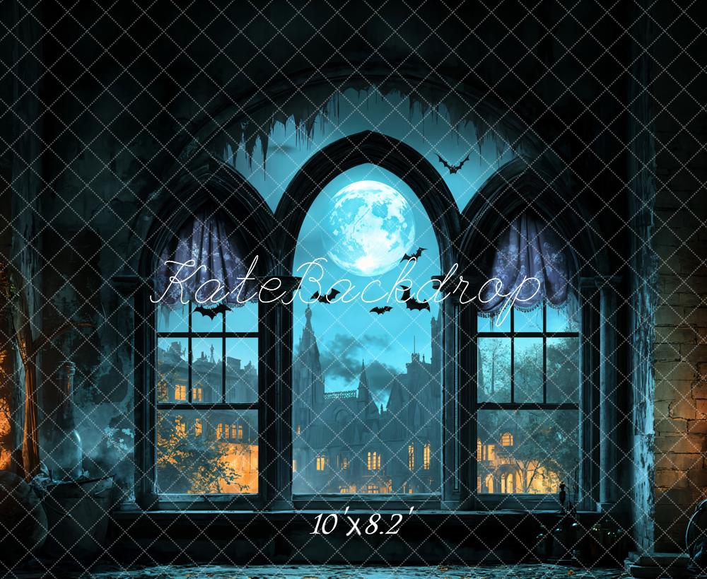 Kate Halloween Gothic Castle Moon Window Backdrop Designed by Emetselch