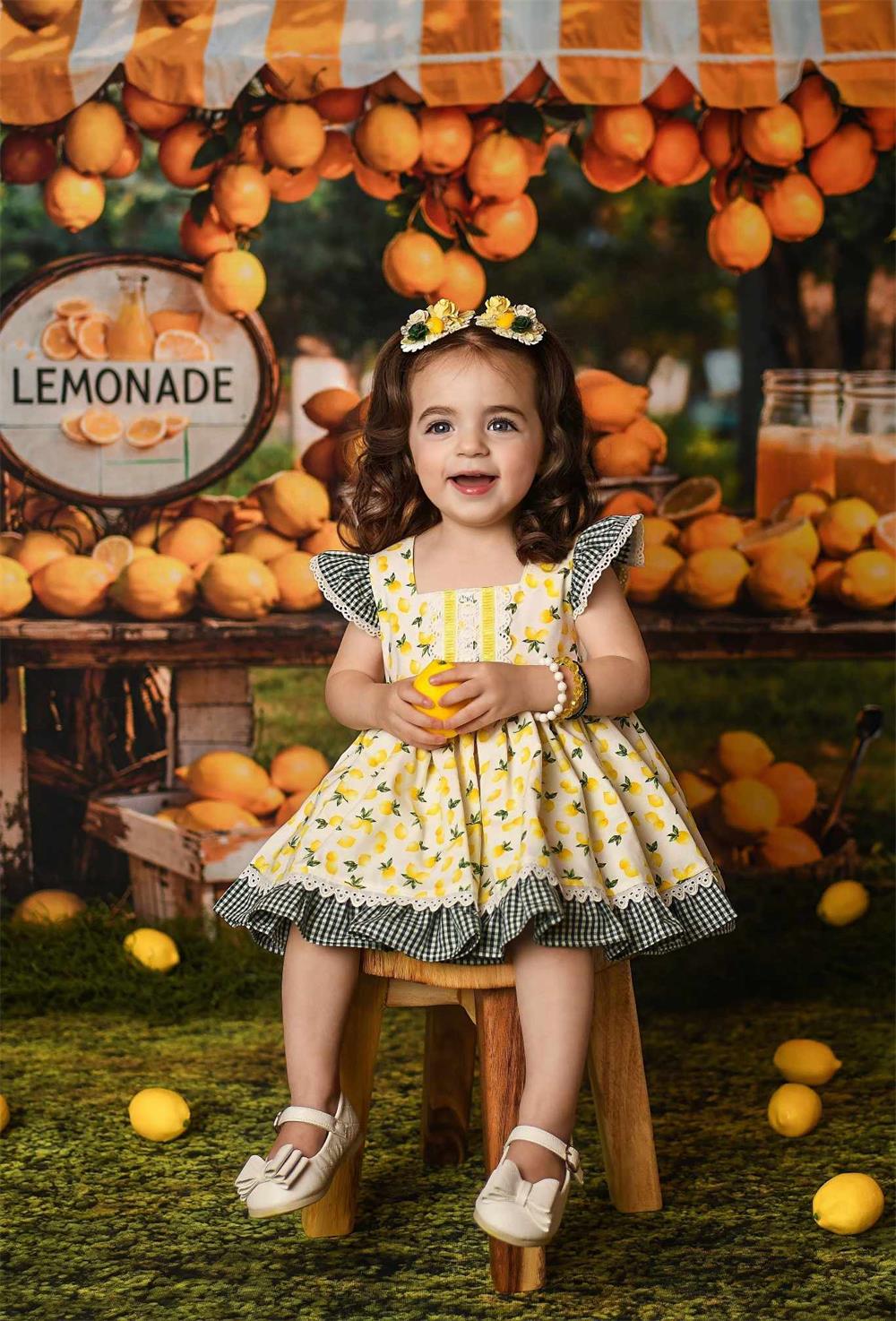 Kate Summer Green Meadow Yellow White Lemonade Shop Backdrop Designed by Emetselch