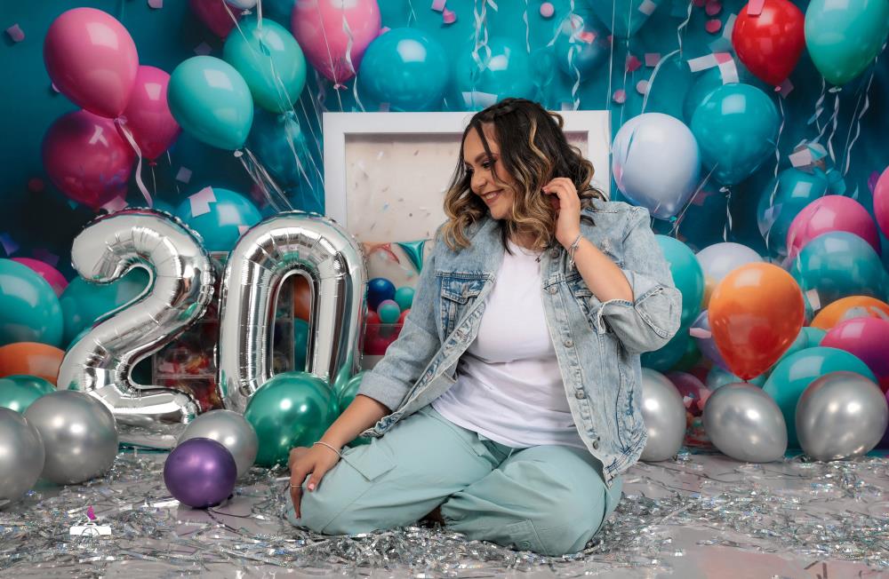 Blauwe Verjaardagsfeest Ballonnen Achtergrond voor Fotografie