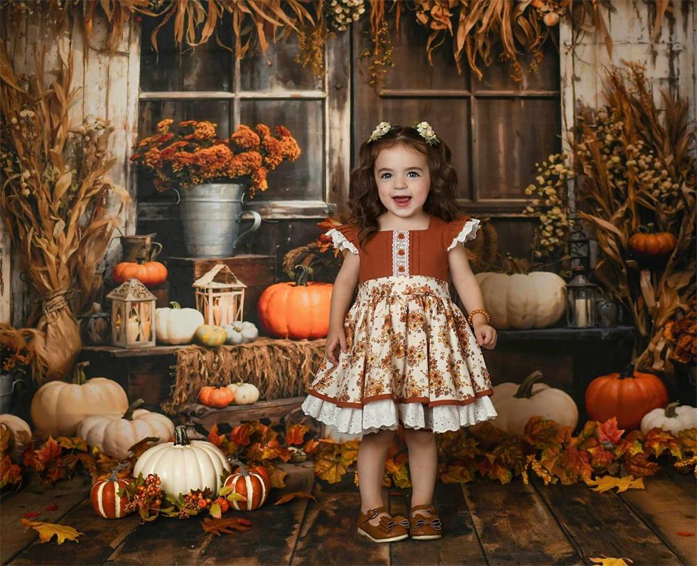 Herfst Houten Schuur Pompoen Foto Achtergrond Ontworpen door Emetselch