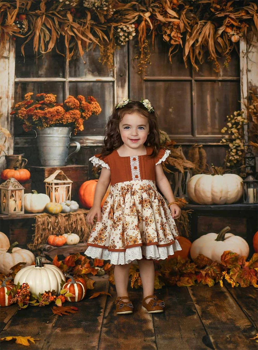 Kate Autumn/Fall Wood Barn Pumpkin Backdrop Designed by Emetselch