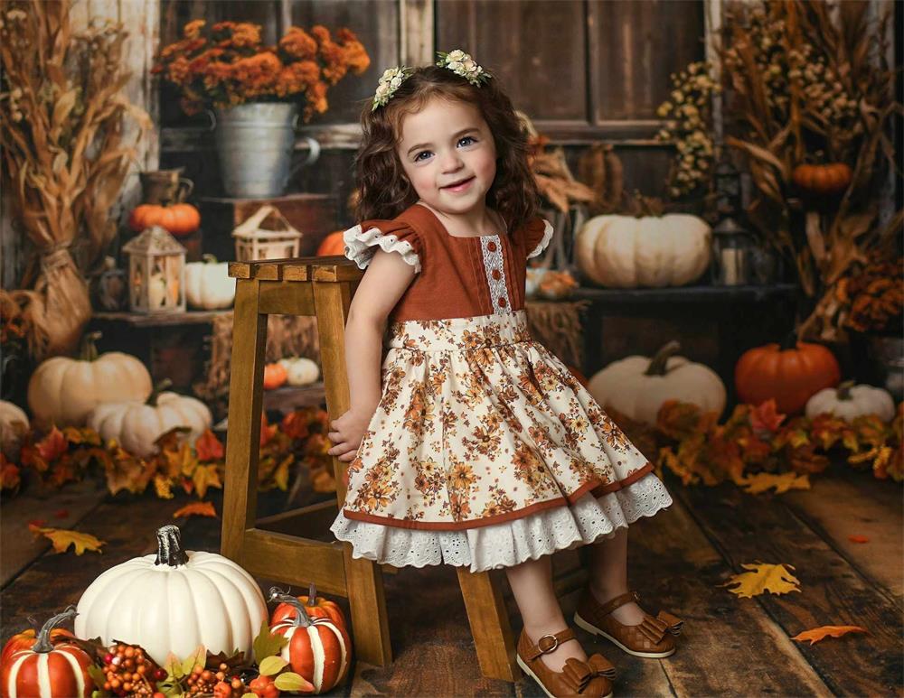 Kate Autumn/Fall Wood Barn Pumpkin Backdrop Designed by Emetselch