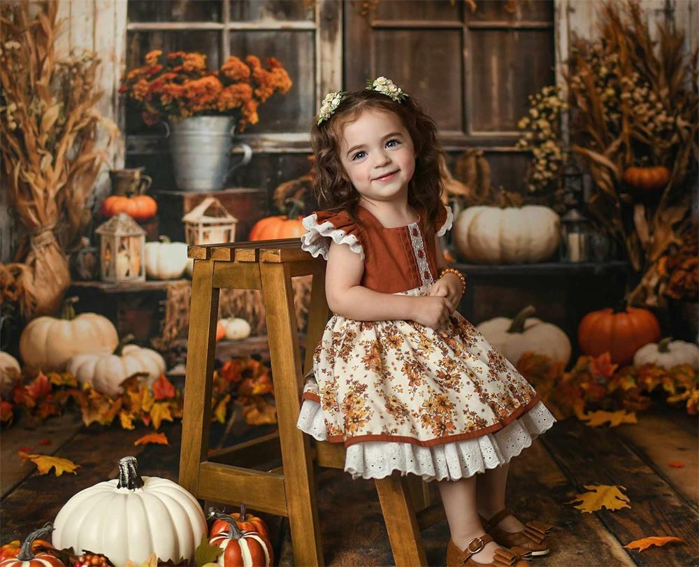 Kate Autumn/Fall Wood Barn Pumpkin Backdrop Designed by Emetselch