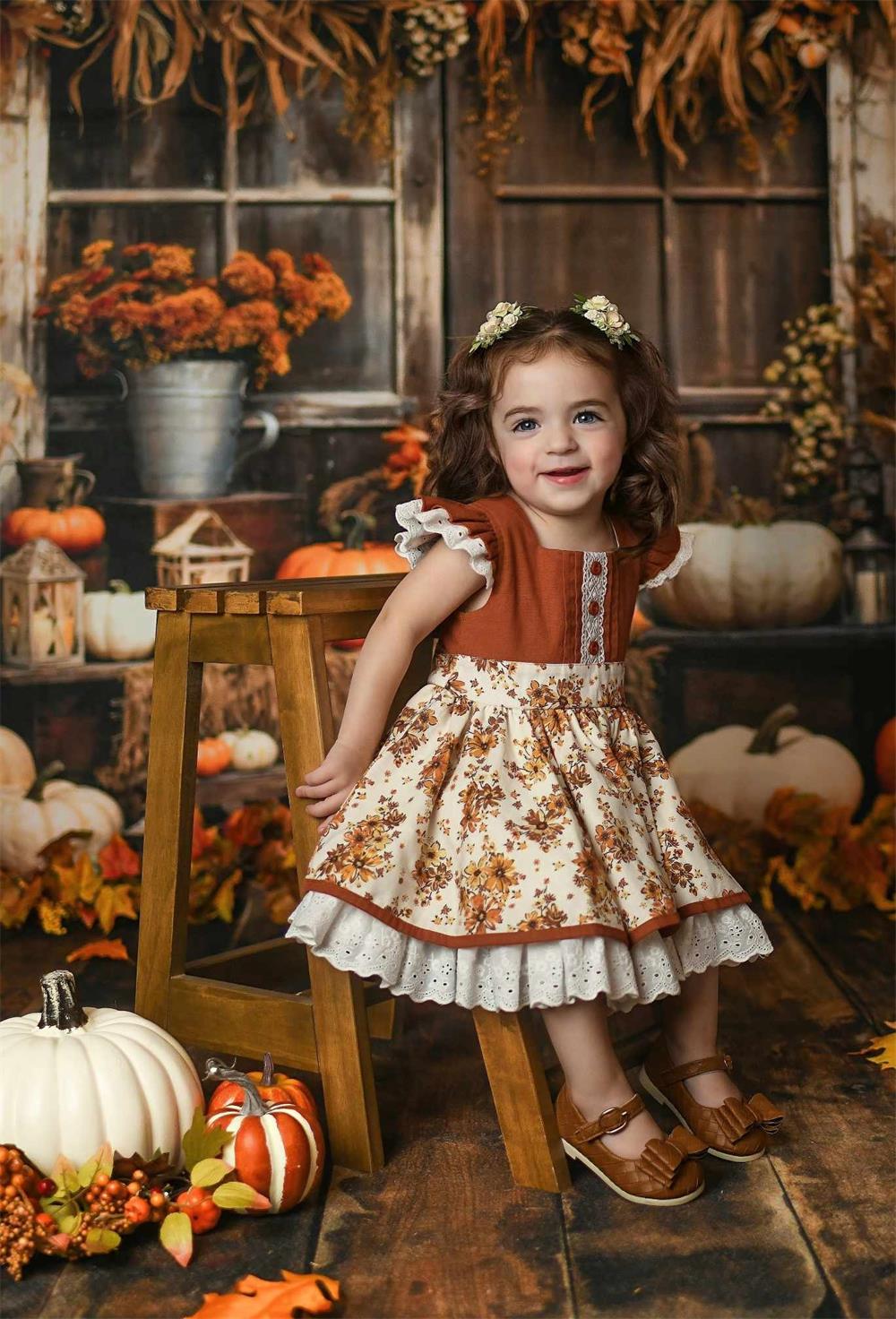 Kate Autumn/Fall Wood Barn Pumpkin Backdrop Designed by Emetselch