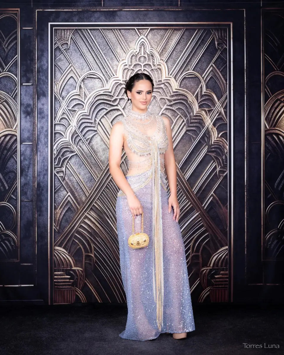 Kate Black and Gold Art Deco Gatsby Door Backdrop Designed by Mandy Ringe Photography