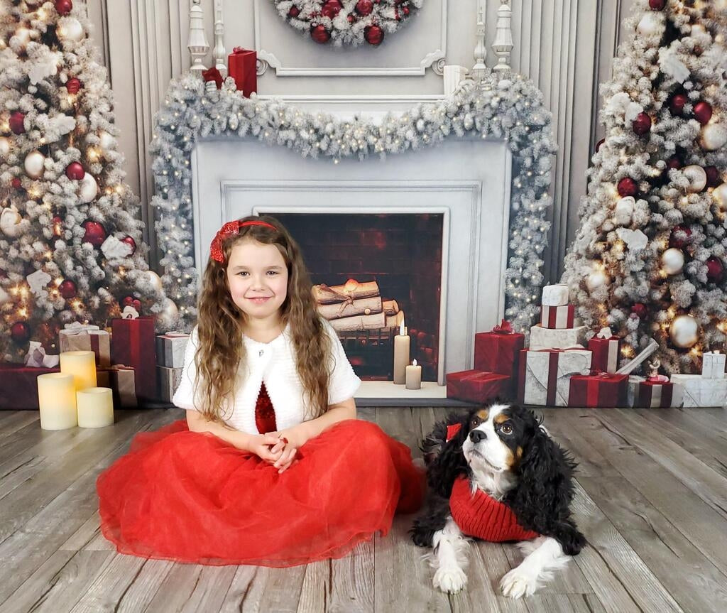 Kate Christmas Vintage Wall Tree with Red Backdrop for Photography